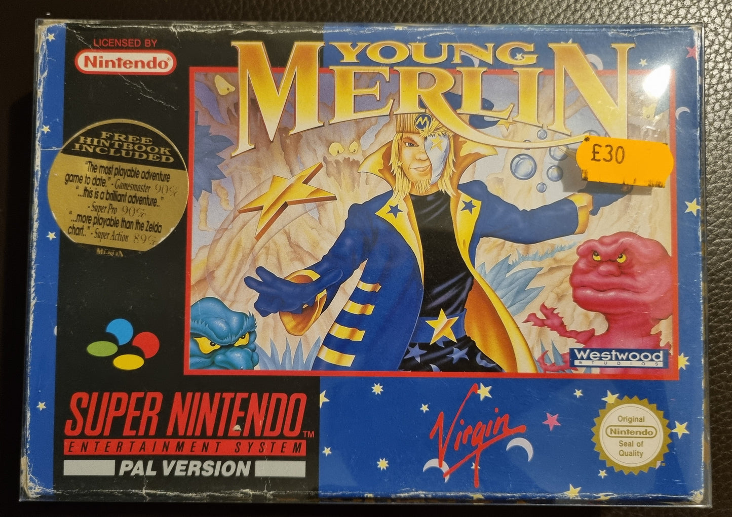 SNES Young Merlin boxed with manual