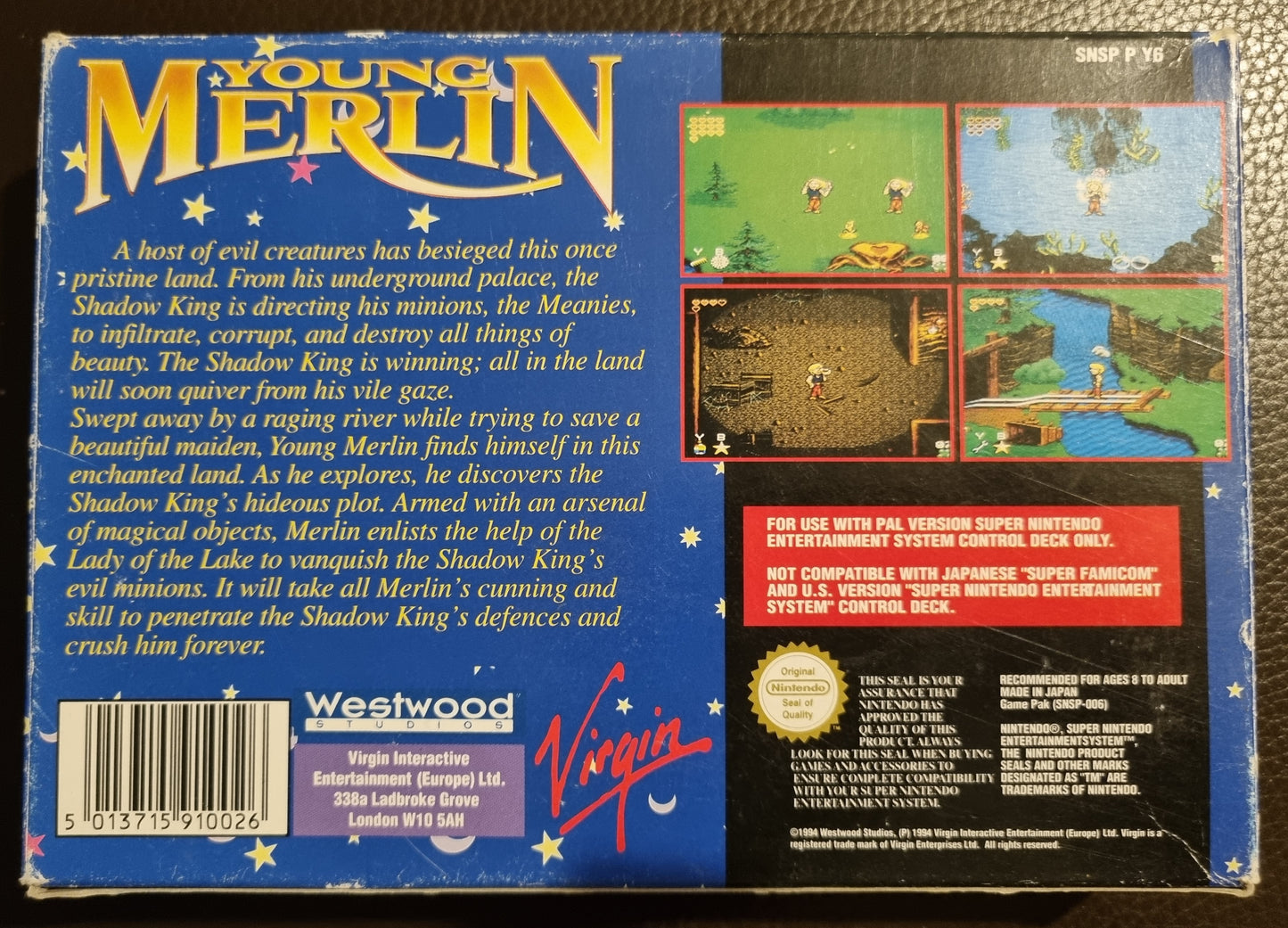 SNES Young Merlin boxed with manual