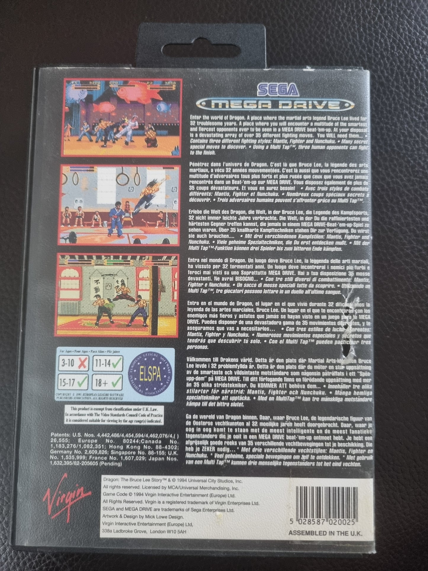 Sega Mega Drive Dragon The Bruce Lee Story boxed with manual