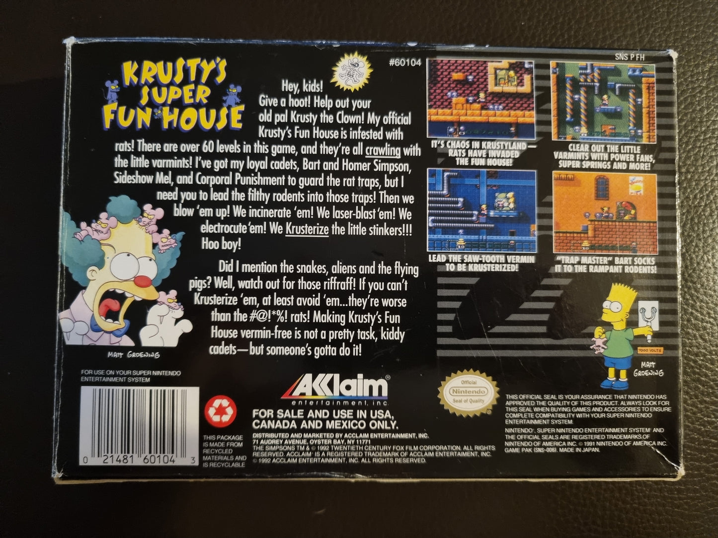 SNES Krusty's Super Fun House boxed with manual - NTSC