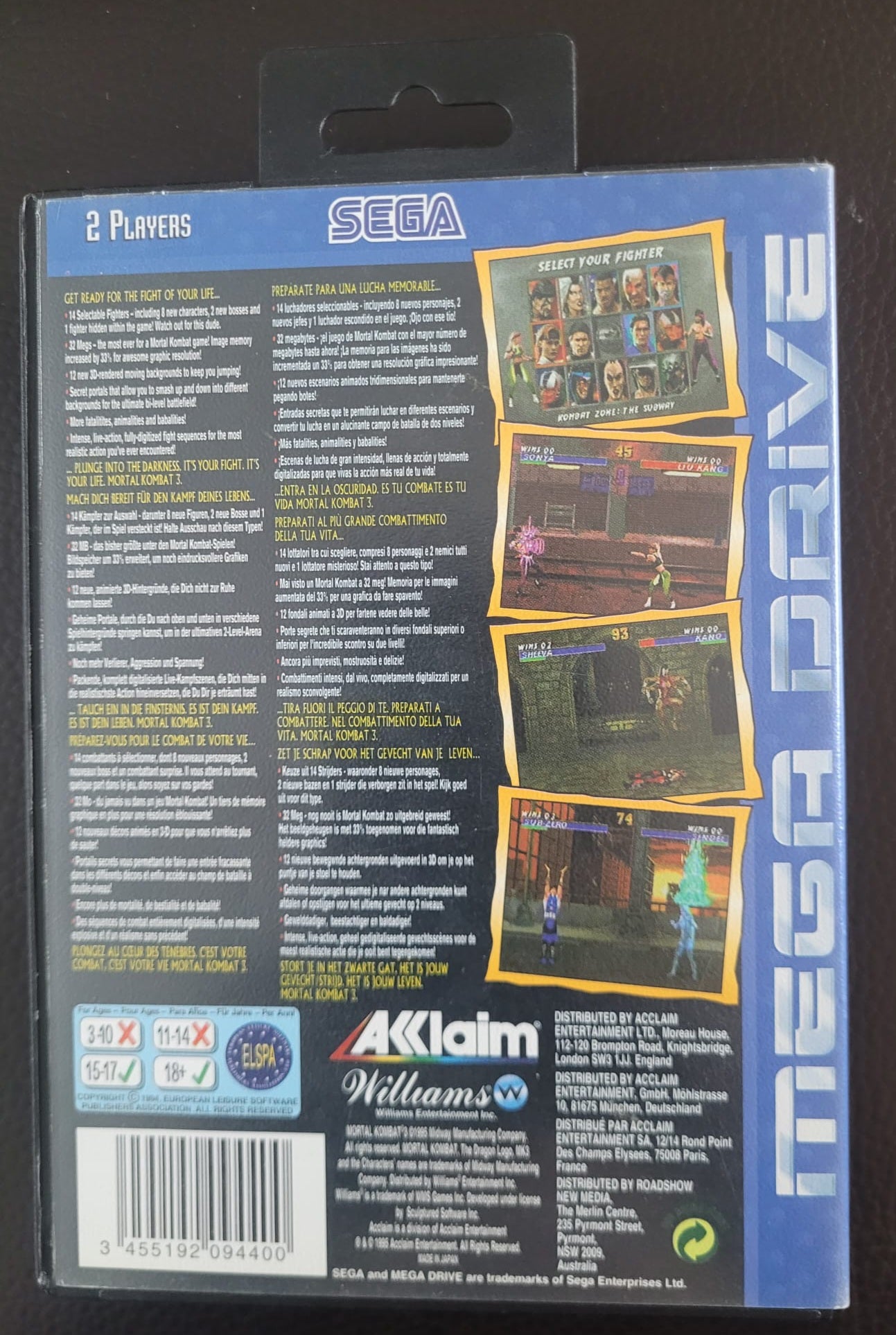 Sega Mega Drive Mortal Kombat 3 boxed with manual